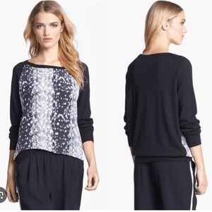 Joie Black Contrast‎ Print Long Sleeve Sweater Top Size M